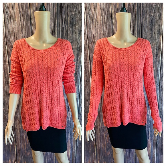American Eagle Outfitters Sweaters - American Eagle Outfitters size large salmon pink knit braided boho sweater